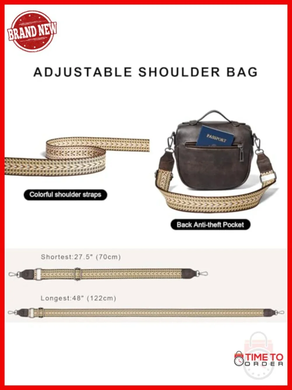 Vegan Leather Crossbody Bag with Wide Adjustable Strap Lightweight Purse